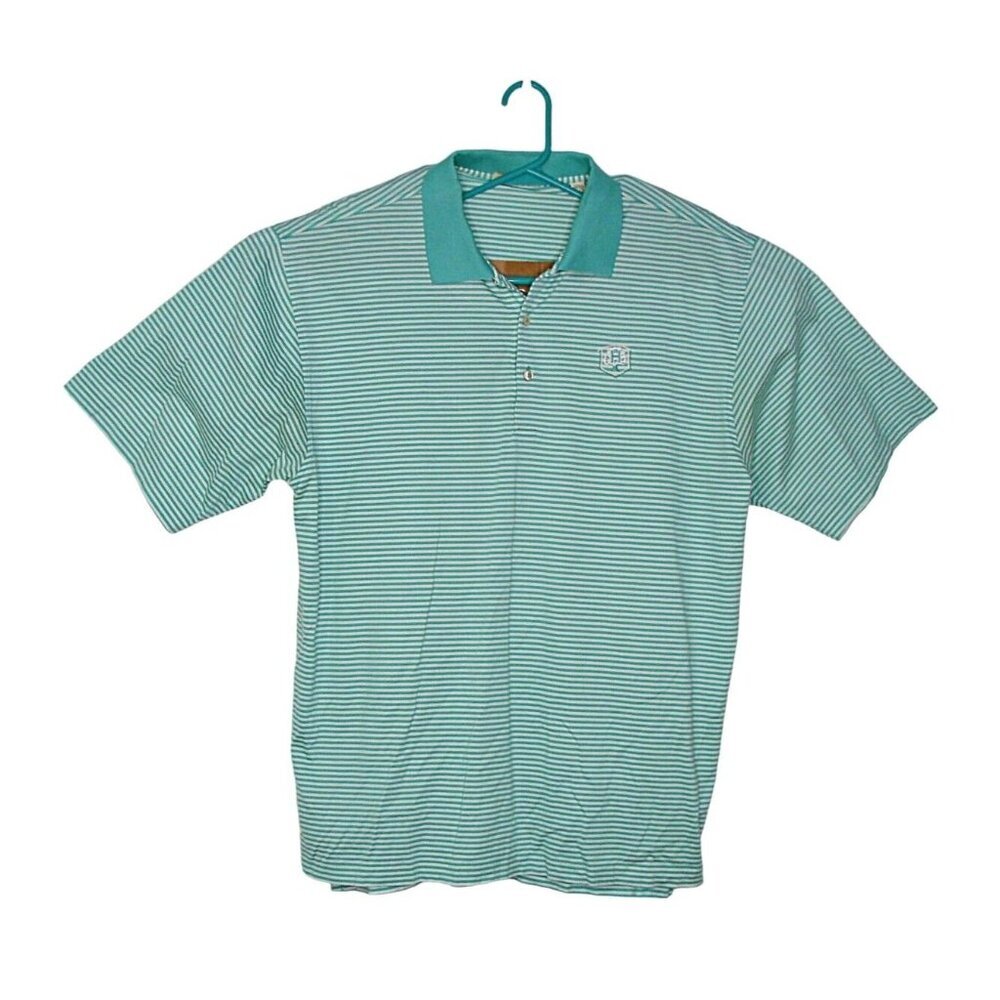 Peter Millar Mens Size XL Polo Shirt Mercerized Cotton Green Striped Patch HRF